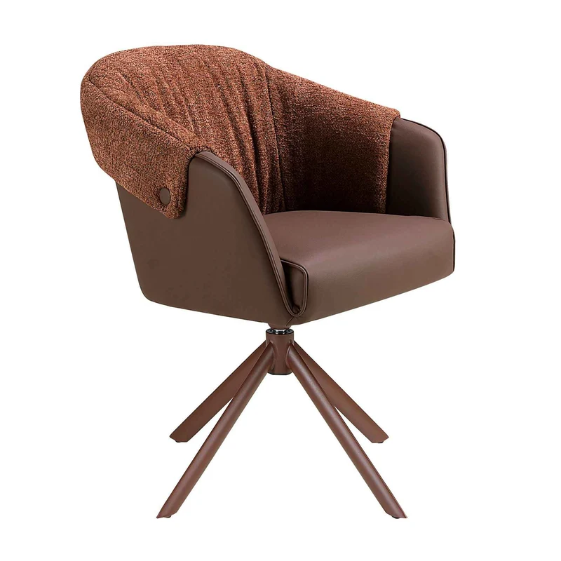 Copper-Brown Faux Leather and Mottled Brown Fabric Swivel Chair