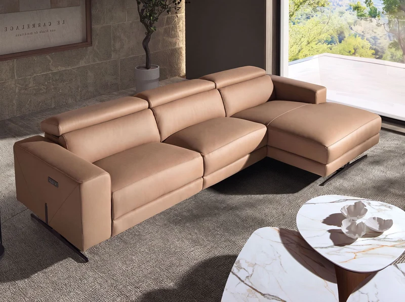 Right-Hand Brown Leather Reclining Chaise Longue Sofa