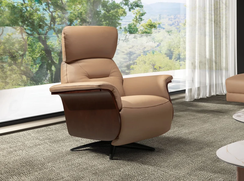 Brown Leather Swivel Recliner Armchair