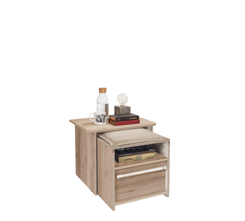 Comodino Duo Funzionale con Cuscino e Ripiano, Ideale per Spazi Stretti - 55 cm di Eleganza