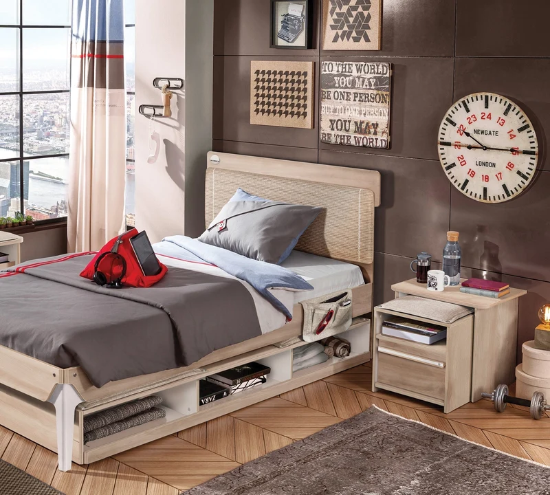 Comodino Duo Funzionale con Cuscino e Ripiano, Ideale per Spazi Stretti - 55 cm di Eleganza