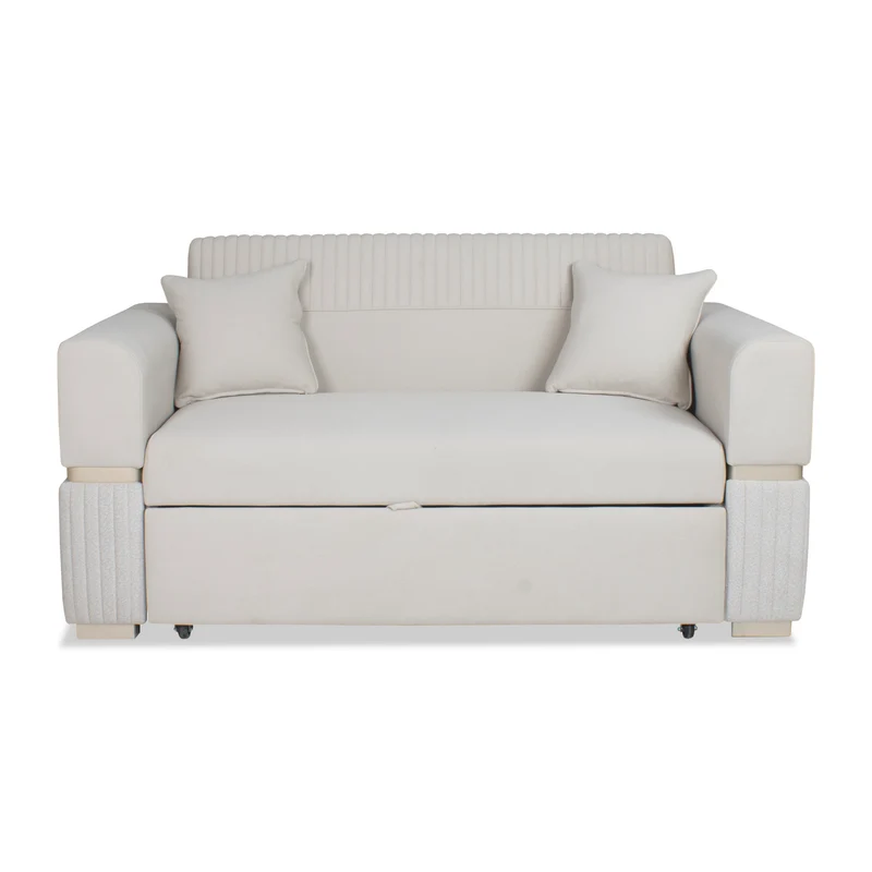 Sofá Cama Dhara Velvet Siena Marfil, Champaña 175 cm Brazo Desmontable
