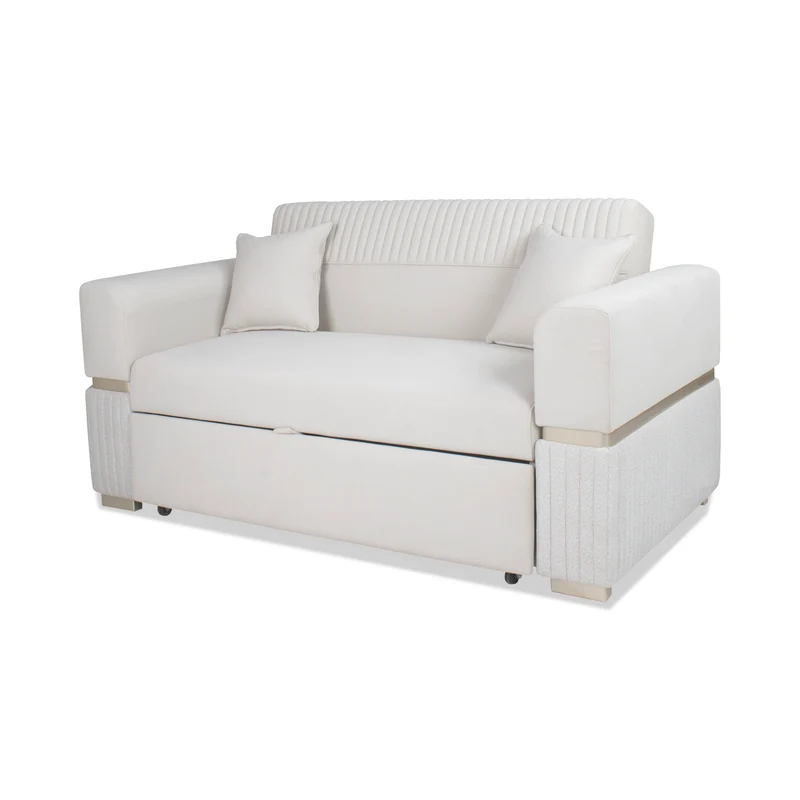 Sofá Cama Dhara Velvet Siena Marfil, Champaña 175 cm Brazo Desmontable