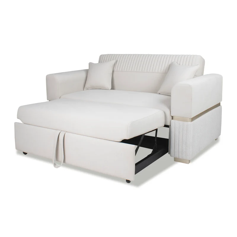 Sofá Cama Dhara Velvet Siena Marfil, Champaña 175 cm Brazo Desmontable