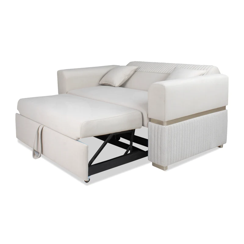 Sofá Cama Dhara Velvet Siena Marfil, Champaña 175 cm Brazo Desmontable