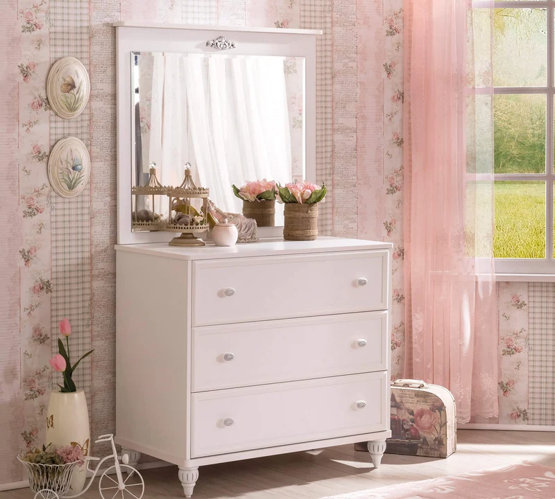 Specchio Per Bambini Elegante Romantica 90,2x79,4 Cm Con Motivo Bianco per Stanza Fiabesca