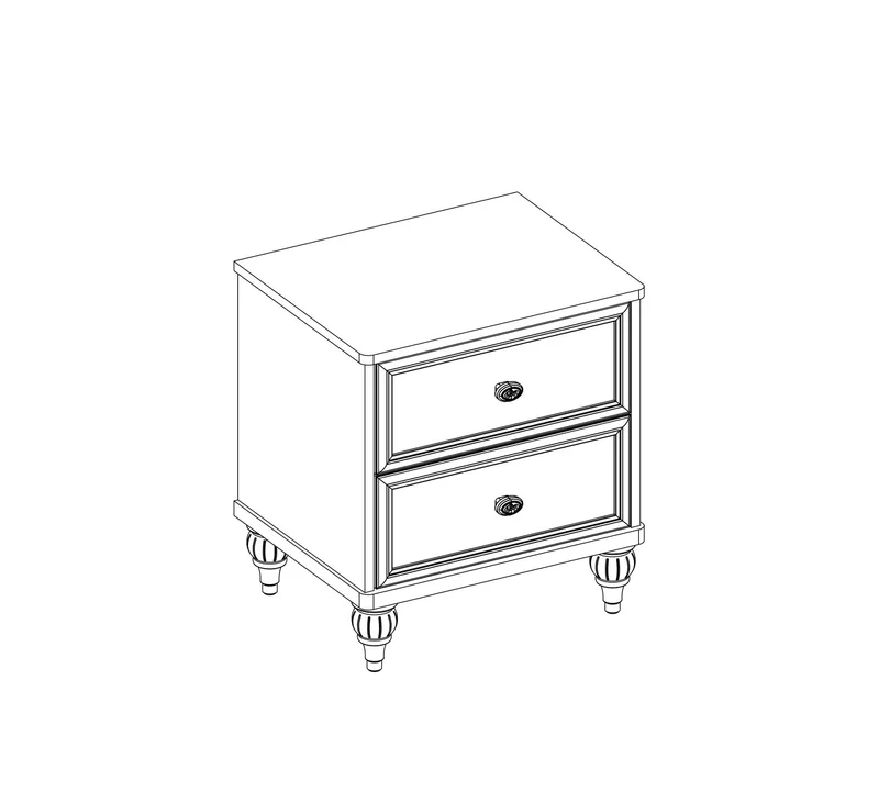 Comodino Per Camere Bambini Romantica Elegante Con 2 Cassetti, Dimensioni 50x56x41.7 cm