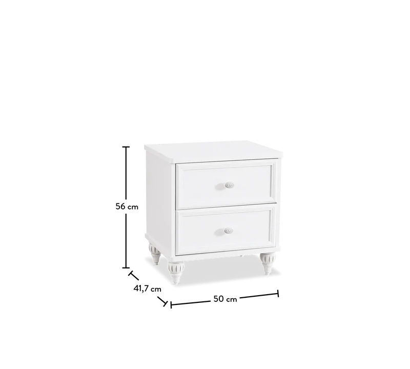 Comodino Per Camere Bambini Romantica Elegante Con 2 Cassetti, Dimensioni 50x56x41.7 cm