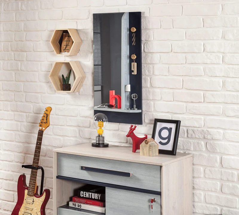 Specchio Da Parete Trio Con Mensola, Design Elegante 80x39 Cm, Versatile Orizzontale/Verticale