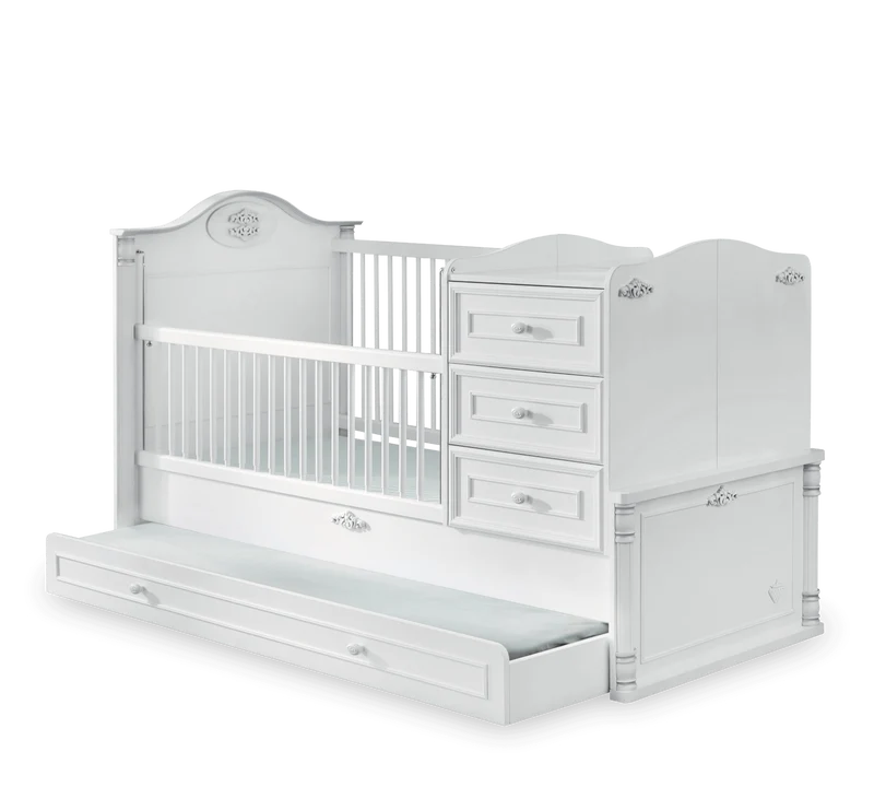 Lettino Trasformabile Bebè 80x180 Cm Con Letto Genitore Baby Romantic