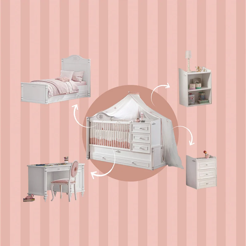 Lettino Trasformabile Bebè 80x180 Cm Con Letto Genitore Baby Romantic