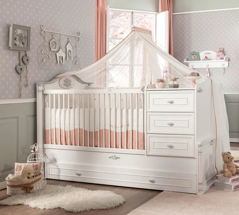 Lettino Trasformabile Bebè 80x180 Cm Con Letto Genitore Baby Romantic