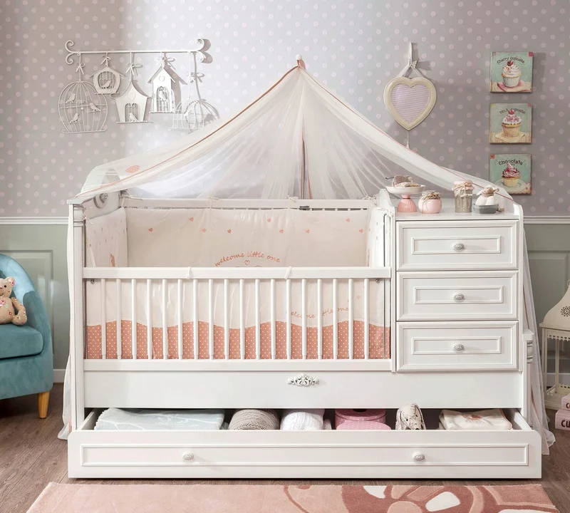 Lettino Trasformabile Bebè 80x180 Cm Con Letto Genitore Baby Romantic