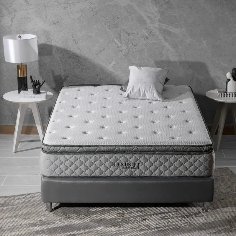 Combo Cama Queen Marriot Beige, Natural + Colchón Lexus Deluxe Pillow Top