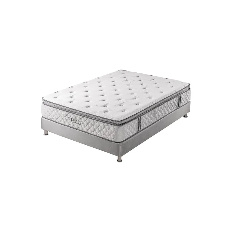 Combo Cama Queen Marriot Beige, Natural + Colchón Lexus Deluxe Pillow Top