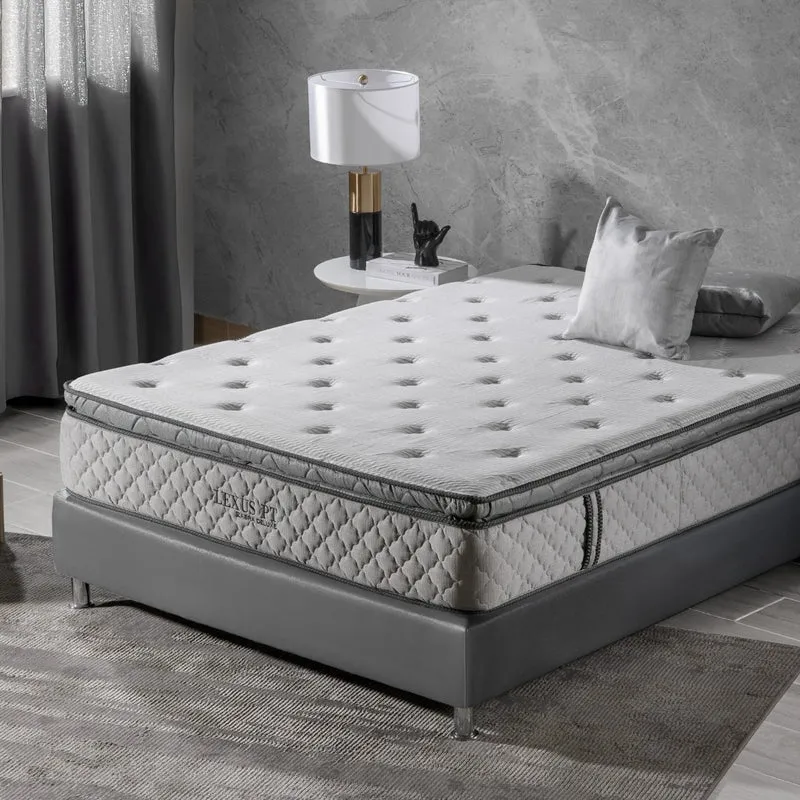Combo Cama Queen Marriot Beige, Natural + Colchón Lexus Deluxe Pillow Top