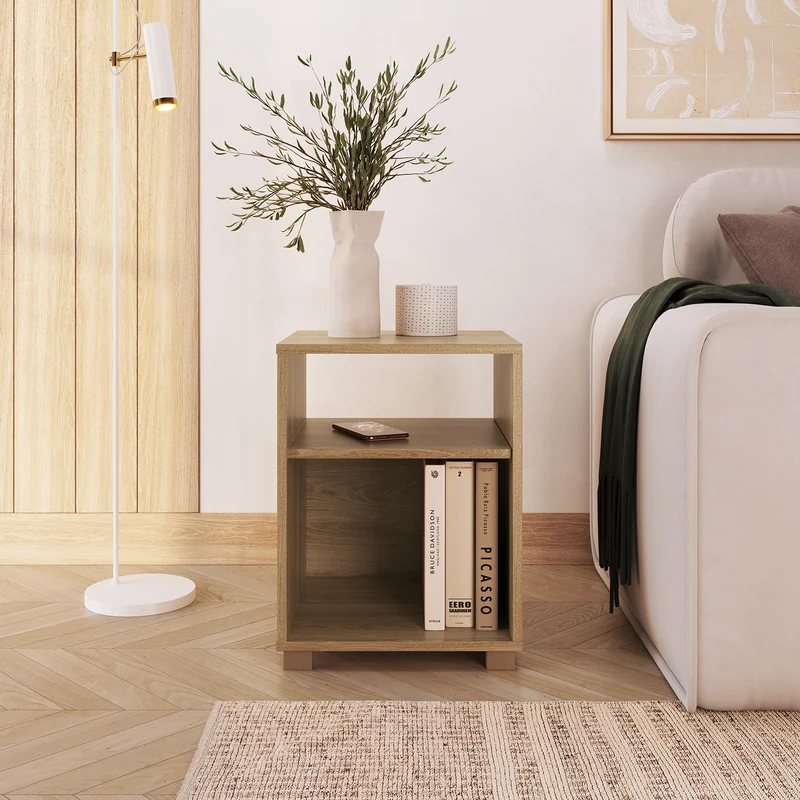 Combo Cama Doble Tokyo Taupe, Natural + 2 Nocheros Donny + Colchón Horizon Soft