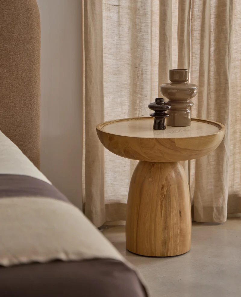 Ria side table in ash and travertine marble