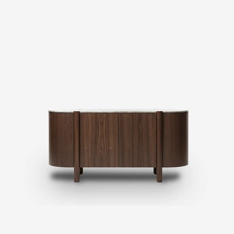 Lily sideboard in walnut and travertine marble