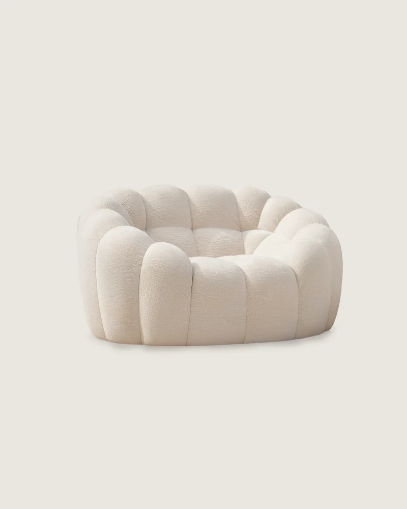 Miami armchair in white fabric (upholstered)
