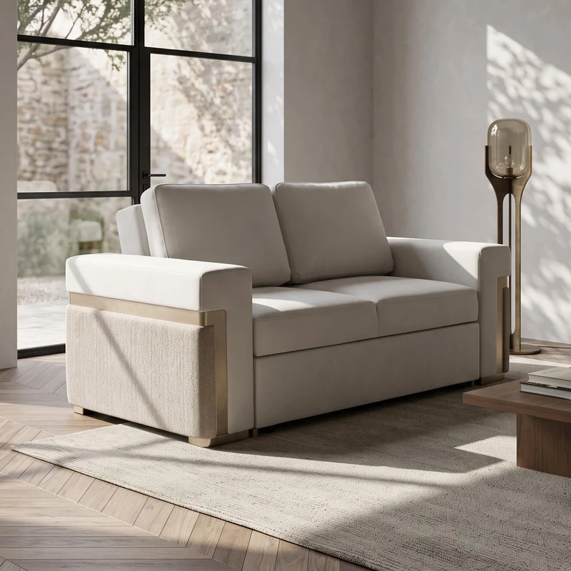 Sofá Cama Dante Eurolino Blanco Puro, Champaña 167 Cm Brazo Desmontable