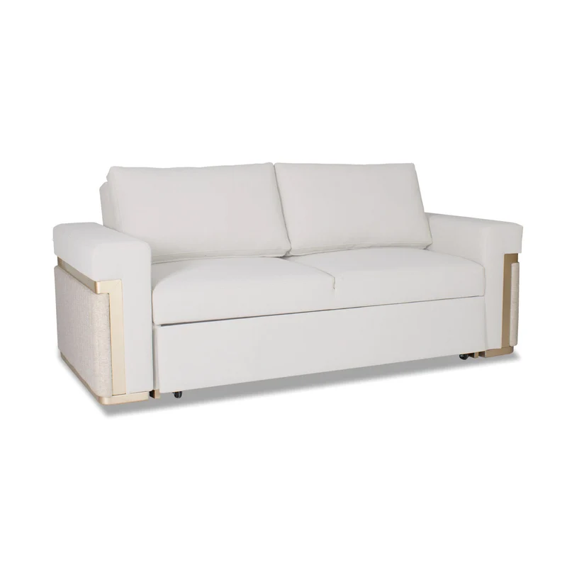 Sofá Cama Dante Velvet Siena Marfil, Champaña 2M Brazo Desmontable