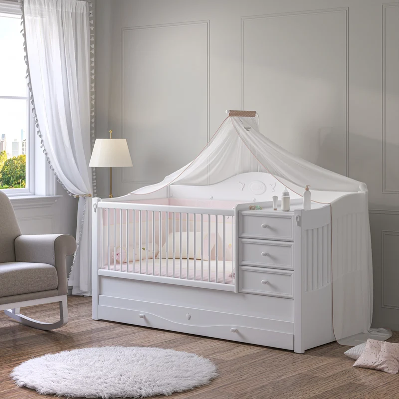 Lettino Trasformabile Rustic White 80x180 Cm Con Letto Genitore
