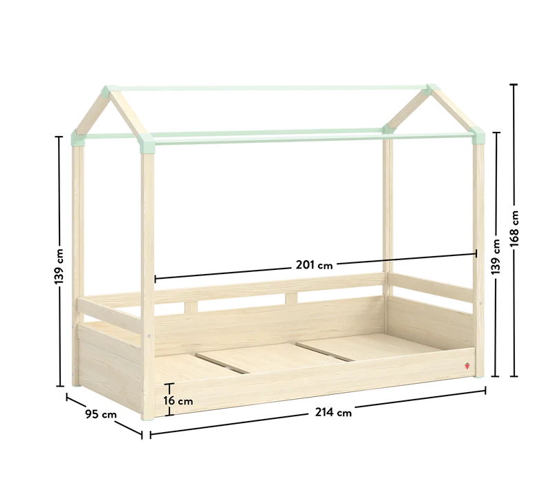 Lettino Montessori Naturale 90x200 Cm Con Tetto Piatto, Struttura Robusta E Design Elegante
