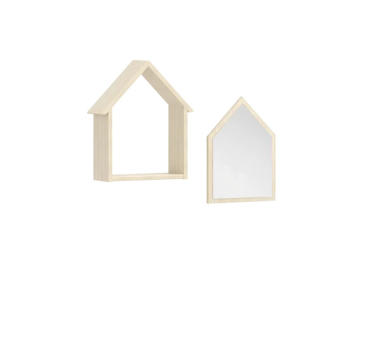 Set Di Specchi Montes Natural Con Mensola, Design Sicuro Per Bambini, Dimensioni 38x43x12 Cm