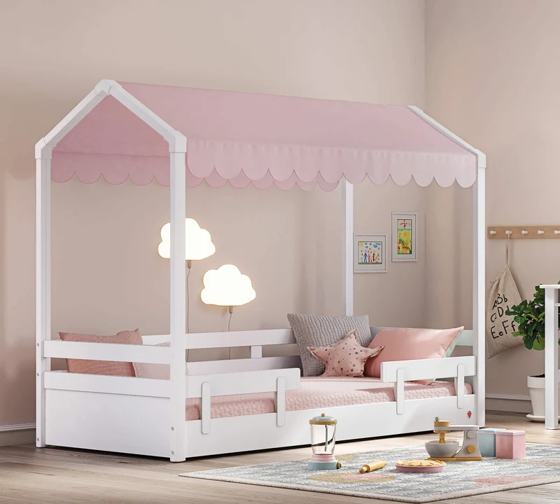 Lettino Ergonomico Montes Bianco Con Capottina Verde, Crema e Rosa - Dimensioni 95,3x167,5x213 cm