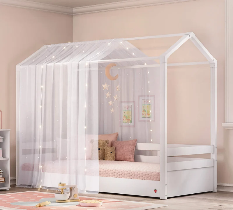 Lettino Ergonomico Montes Bianco Con Capottina Verde, Crema e Rosa - Dimensioni 95,3x167,5x213 cm