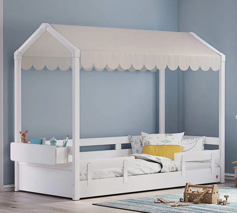 Lettino Ergonomico Montes Bianco Con Capottina Verde, Crema e Rosa - Dimensioni 95,3x167,5x213 cm