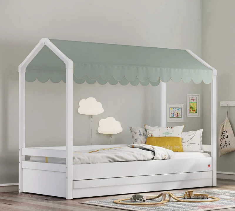 Lettino Ergonomico Montes Bianco Con Capottina Verde, Crema e Rosa - Dimensioni 95,3x167,5x213 cm