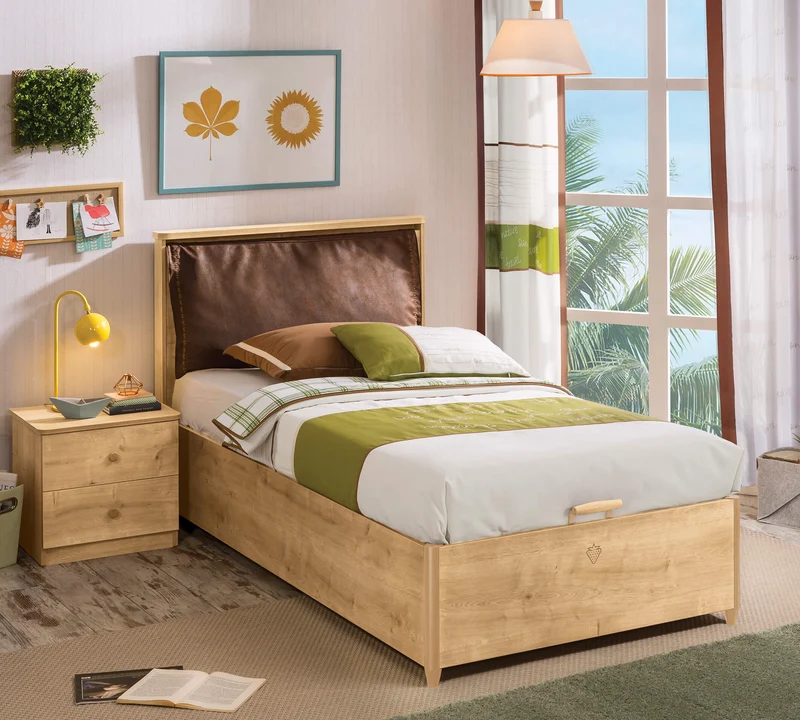 Letto Con Testiera Versatile 100x200 Cm, Chiusura Silenziosa e Sicura Con Blocco Extra
