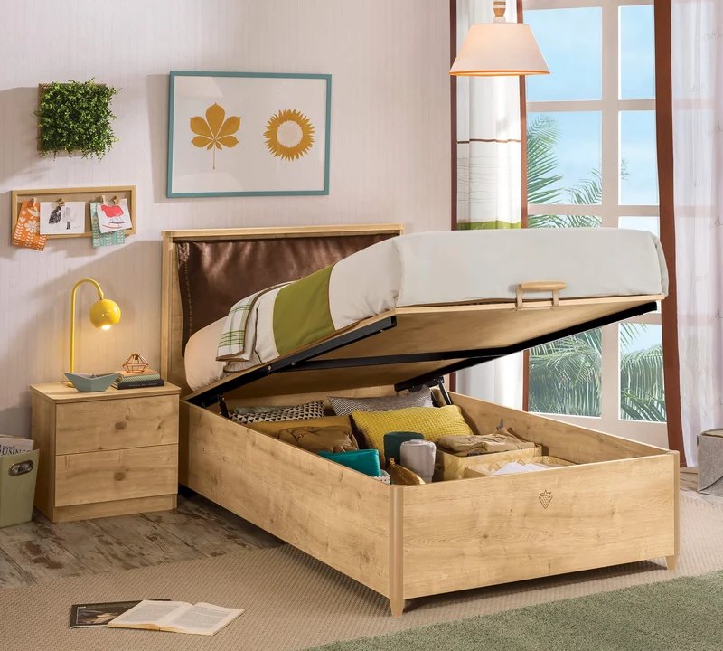 Letto Con Testiera Versatile 100x200 Cm, Chiusura Silenziosa e Sicura Con Blocco Extra