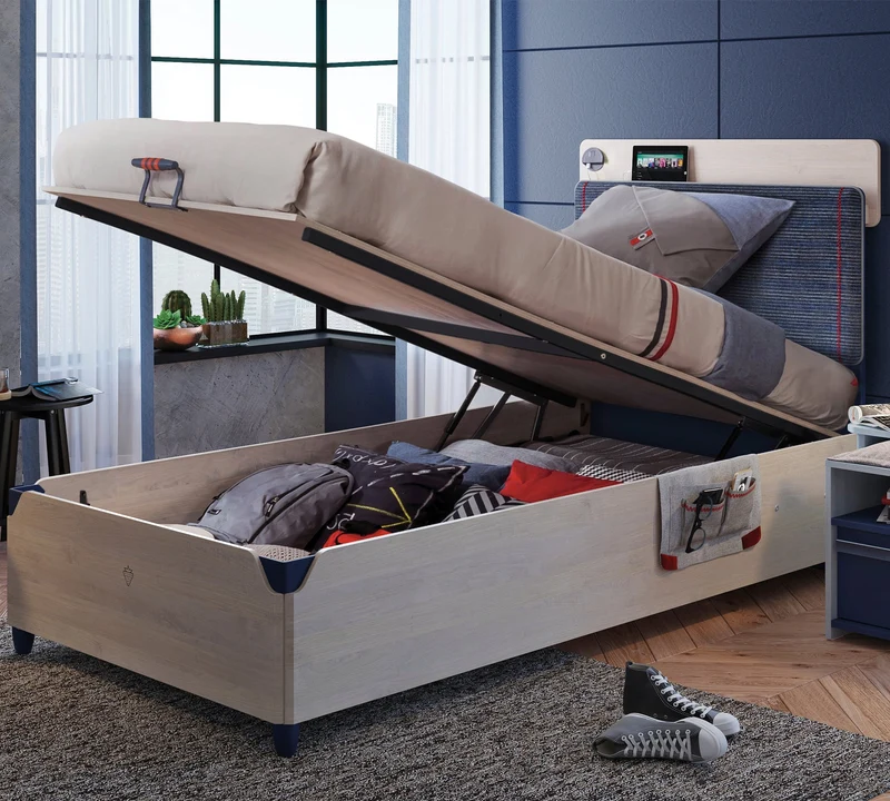 Letto Trio 120x200 Cm Con Rete, Porta USB, Testata Morbida e Tasca Mobile per Comfort Ideale