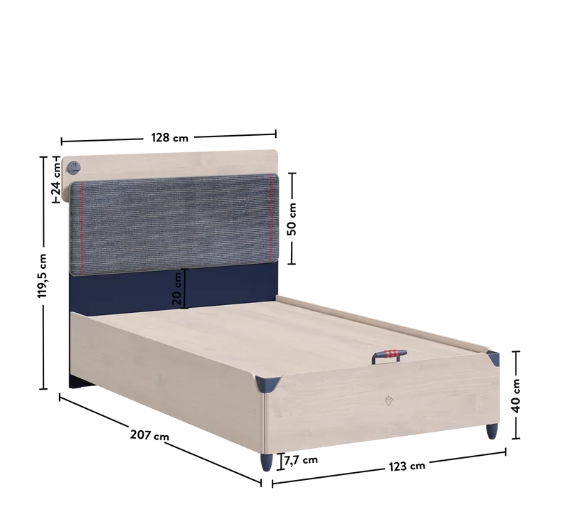 Letto Trio 120x200 Cm Con Rete, Porta USB, Testata Morbida e Tasca Mobile per Comfort Ideale