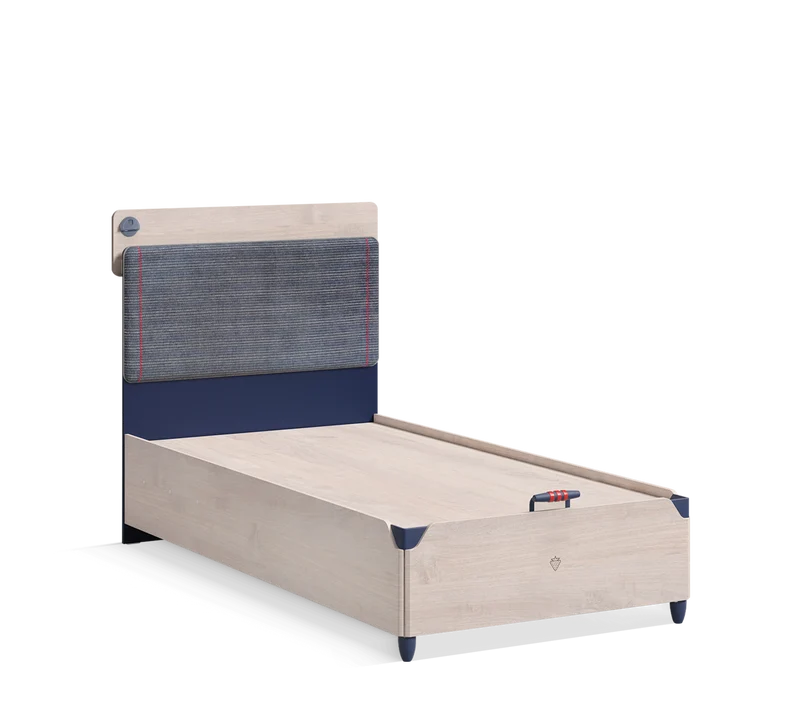 Letto Trio Line 100x200 Cm Con Testata Morbida, Porta USB E Tasche In Tessuto