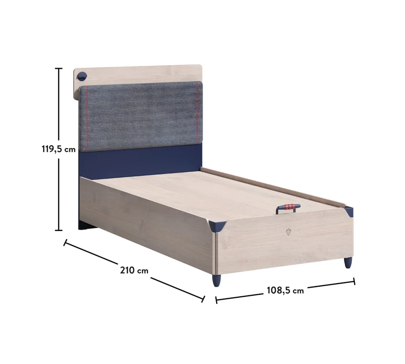 Letto Trio Line 100x200 Cm Con Testata Morbida, Porta USB E Tasche In Tessuto
