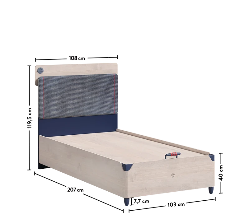 Letto Trio Line 100x200 Cm Con Testata Morbida, Porta USB E Tasche In Tessuto