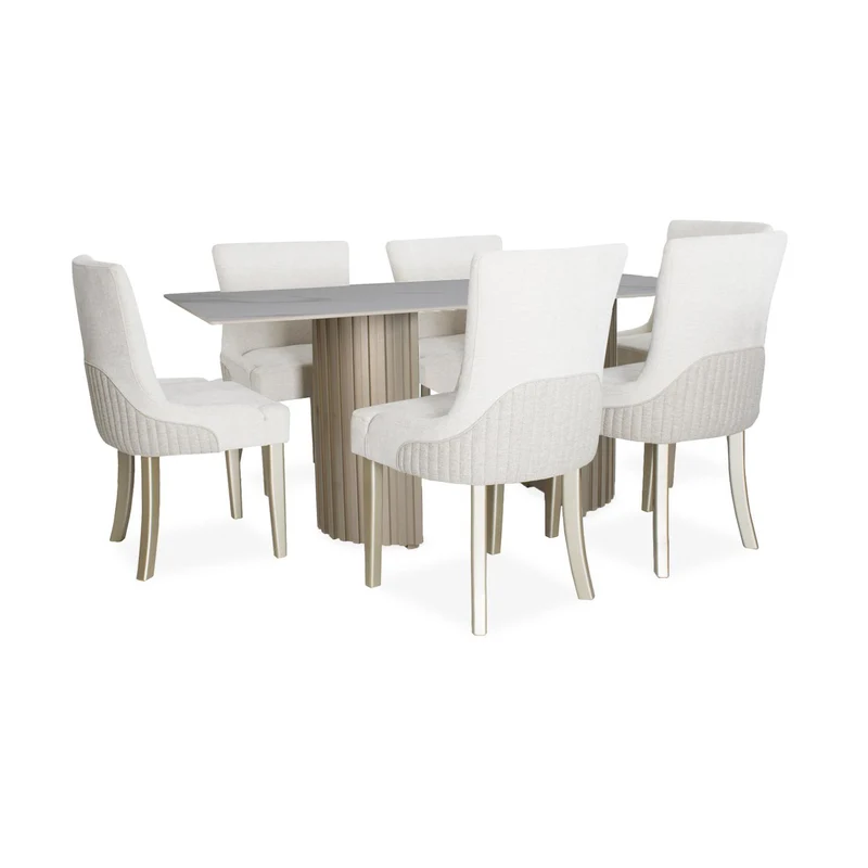 Comedor 6 Puestos Firence Lino Touch Beige, Champaña
