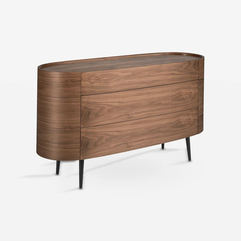 Walnut and black steel chest of drawers