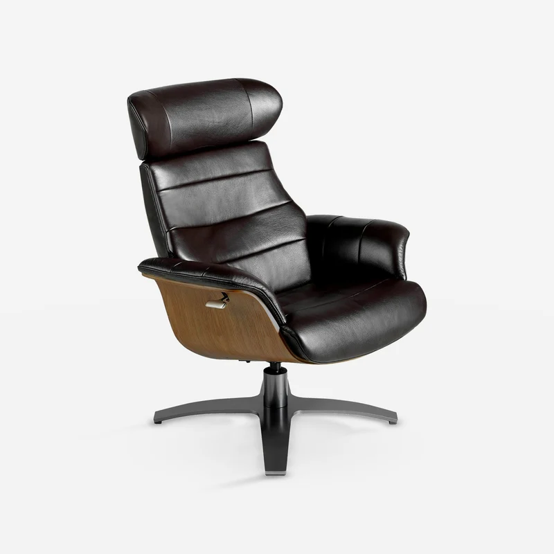 Black leather reclining swivel chair