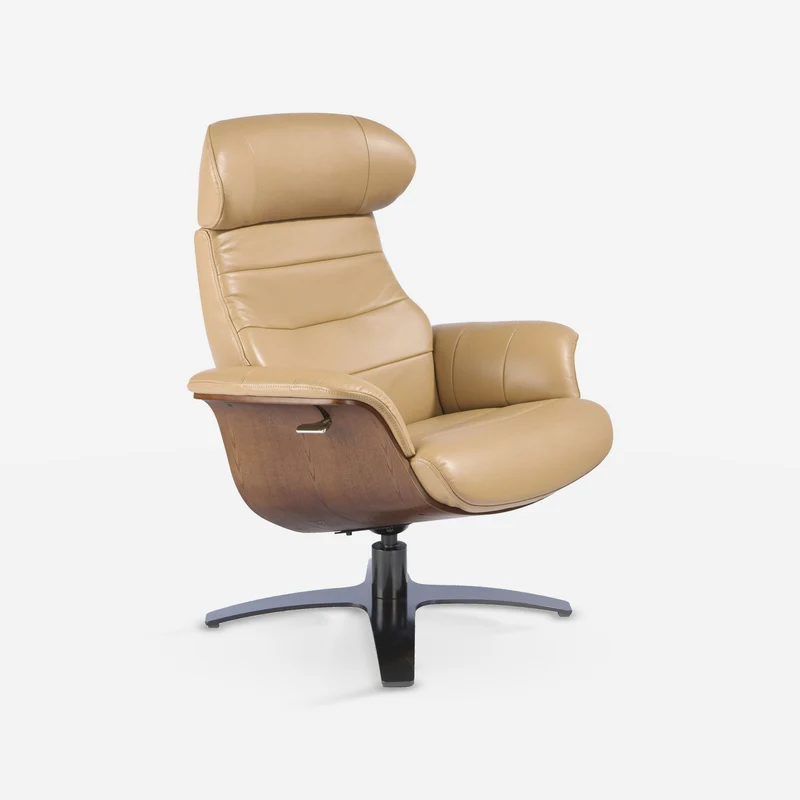 Sand leather reclining swivel chair