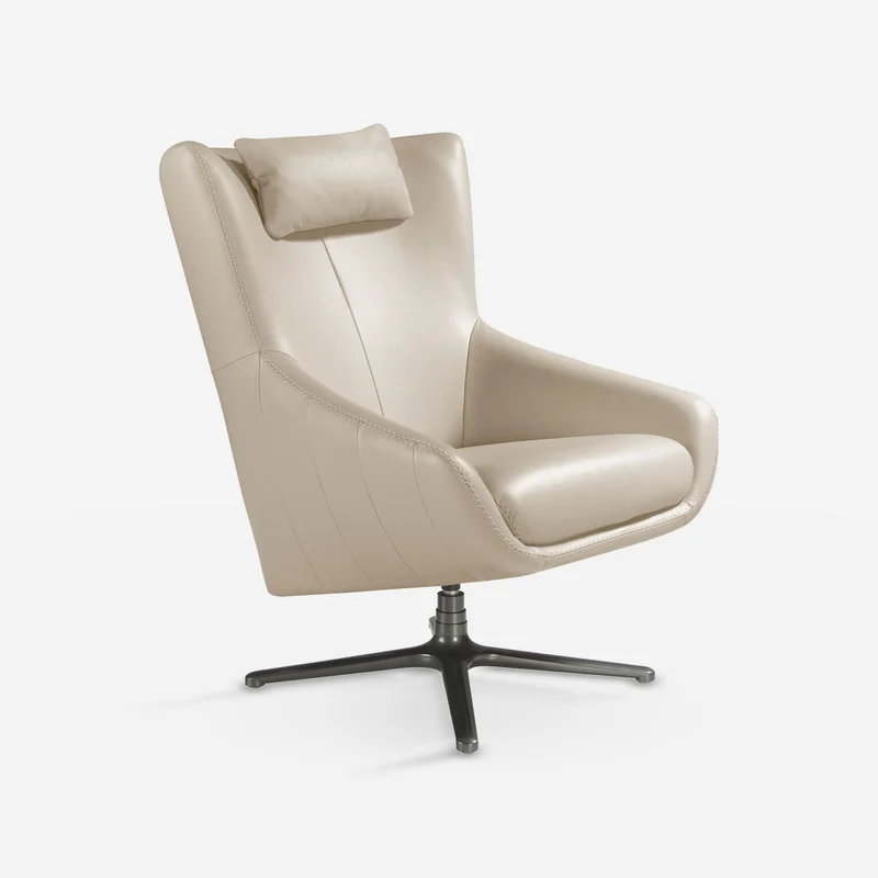 Taupe grey leather swivel armchair