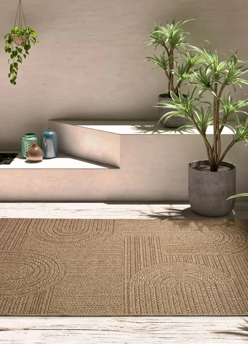 Acra 5006 geometric-style rug with jute effect in natural color