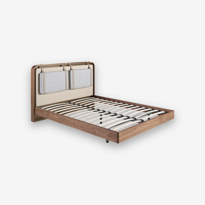 Fabric bed, beige and grey