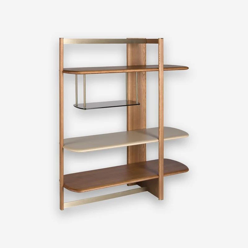 Light walnut and Greige rectangular right shelving unit