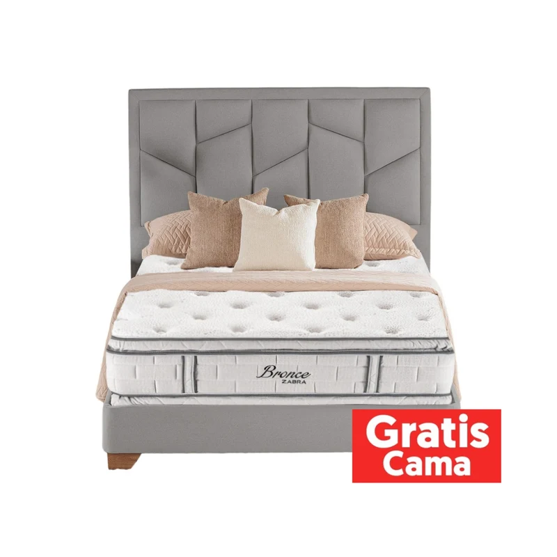 Colchón Queen Bronce Doble Pillow Top + Gratis cama Gris