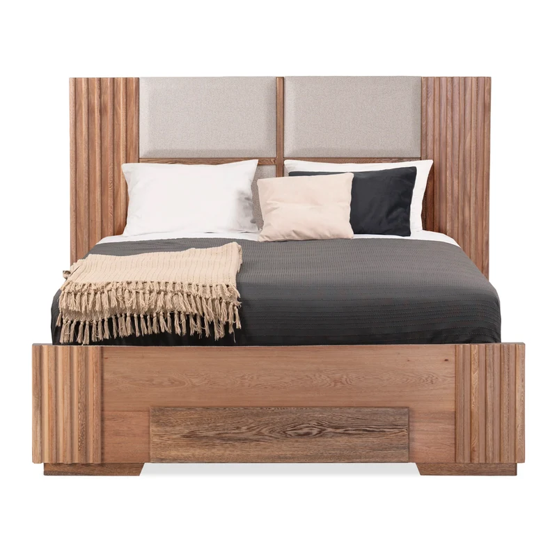 Combo Cama Queen Texas Beige, Natural + Colchón Lexus Deluxe Doble Pillow Top